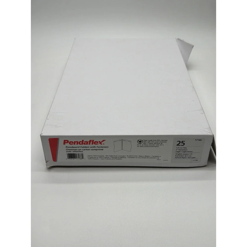 Pendaflex 17186 Pressboard Folders with Fasteners Legal Light Green 25 Count 2in